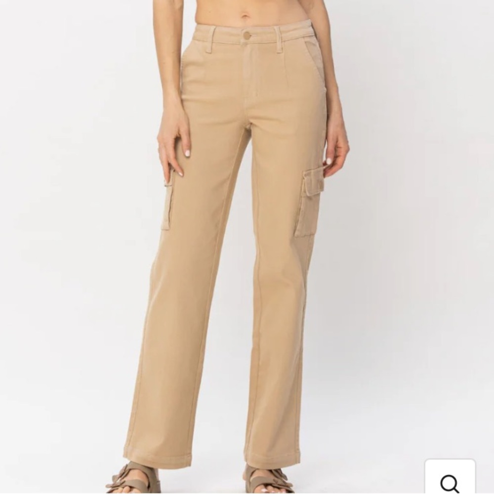 Judy Blue Mid Rise Khaki Cargo Straight Leg Jeans Size 13/31